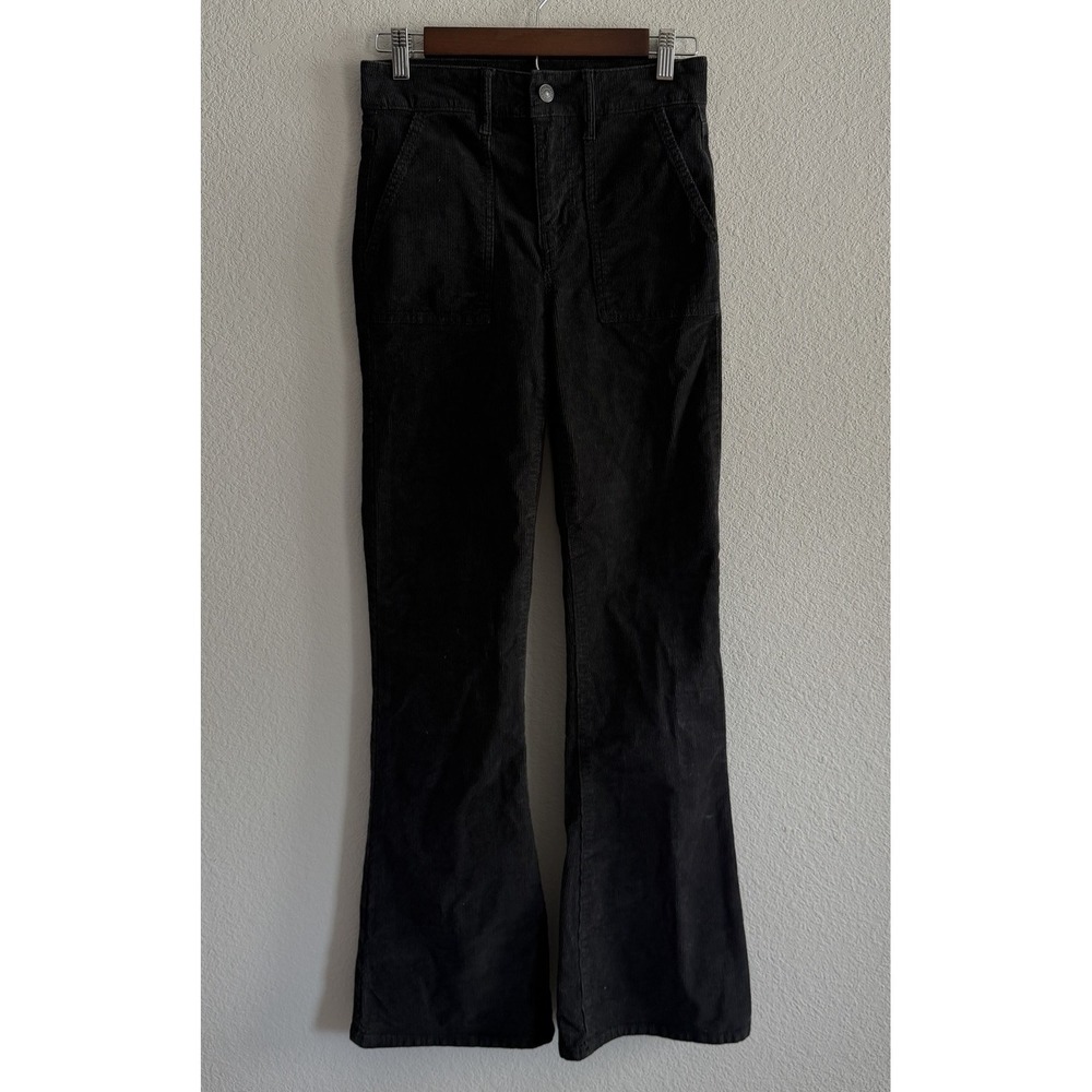 American Eagle Next Level Stretch Super High Rise Flare Cordouroy Size 2 L Black